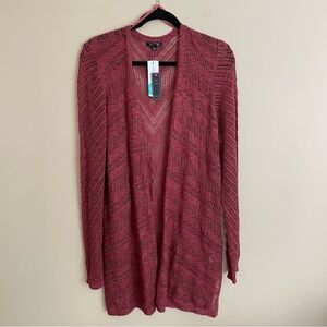 Lety & Me Callie Stitch Fix Pointelle Open Knit Cardigan Dark Pink Rust XXL NEW